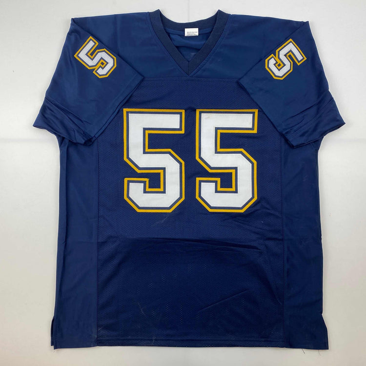 Facsimile Autographed Junior Seau San Diego Dark Blue Reprint Laser Auto Football Jersey Size Men's XL