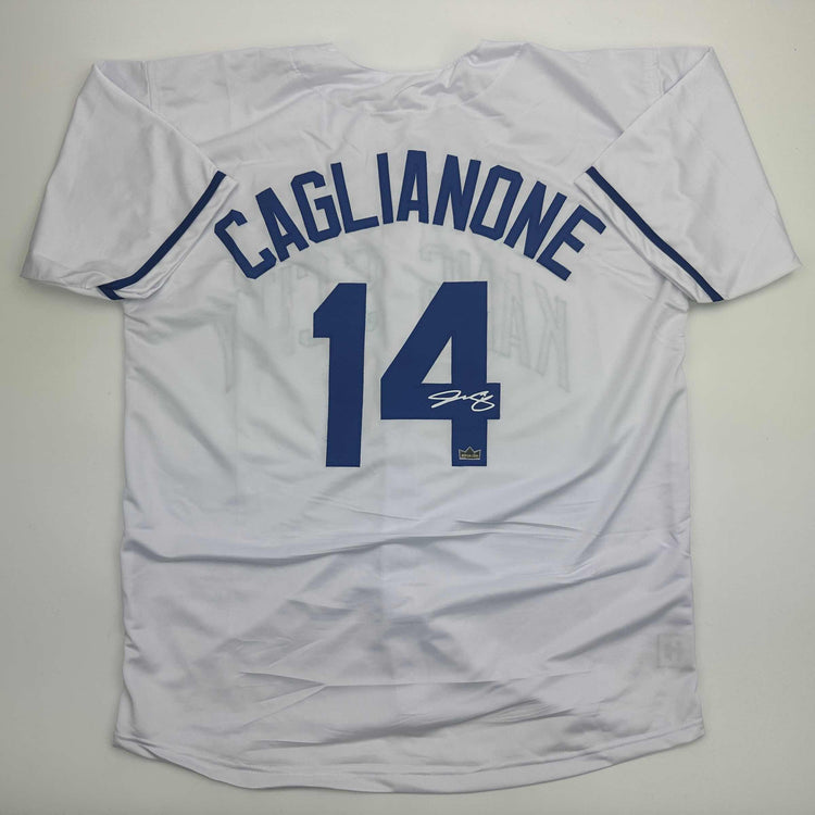 Facsimile Autographed Jac Caglianone Kansas City White Reprint Laser Auto Baseball Jersey Size Men's XL
