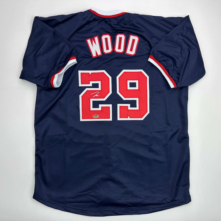 Facsimile Autographed James Wood Washington Blue Reprint Laser Auto Baseball Jersey Size Men's XL