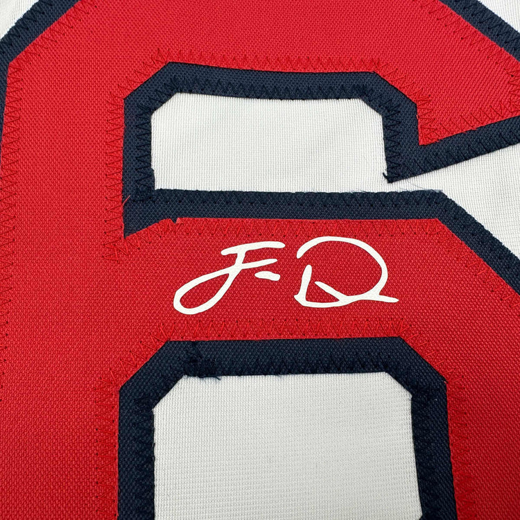 Framed Facsimile Autographed Jarren Duran 35x39 Boston White Reprint Laser Auto Baseball Jersey