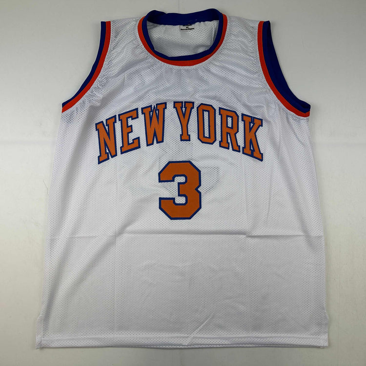 Autographed/Signed John Starks New York White Basketball Jersey JSA COA