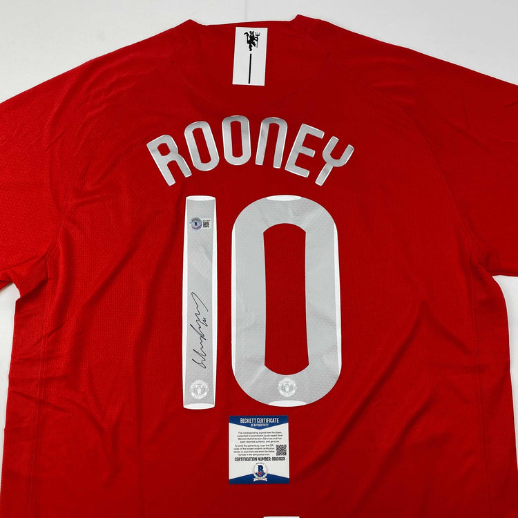 Autographed/Signed Wayne Rooney Manchester United Red 2008 Champions League Final Soccer Jersey Beckett BAS COA