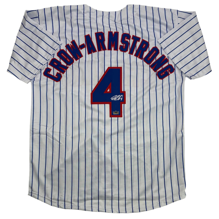 Facsimile Autographed Pete Crow-Armstrong PCA Chicago Pinstripe Reprint Laser Auto Baseball Jersey Size Men's XL