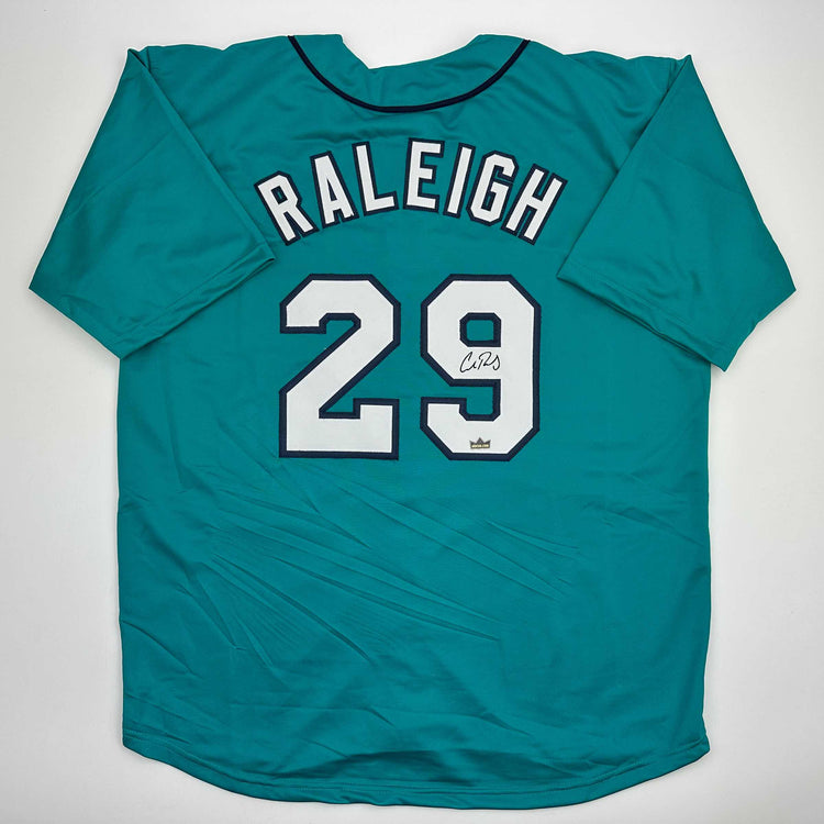 Facsimile Autographed Cal Raleigh Seattle Teal Reprint Laser Auto Baseball Jersey Size Men's XL