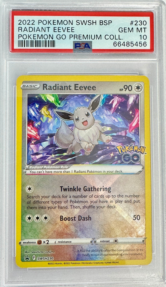 Graded 2022 PKM SWSH BSP Radiant Eevee #230 PKM GO Premium Collection Trading Card Game PSA 10 Gem Mint