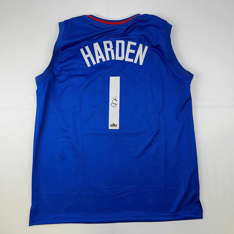 Facsimile Autographed James Harden Los Angeles LA Blue Reprint Laser Auto Basketball Jersey Size Men's XL