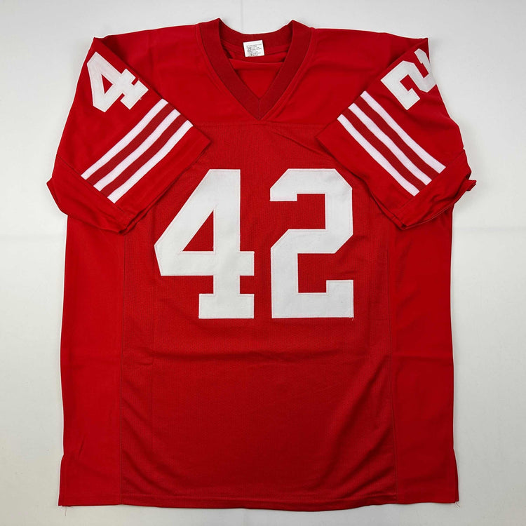 Facsimile Autographed Ronnie Lott San Francisco Red Reprint Laser Auto Football Jersey Size Men's XL