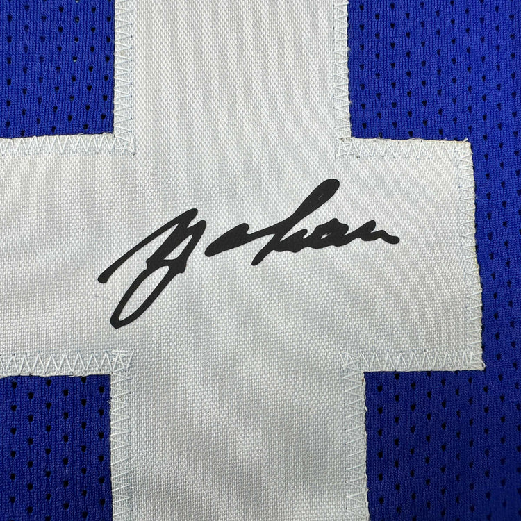 Framed Facsimile Autographed Y.A. YA Tittle 35x39 New York Blue Reprint Laser Auto Football Jersey