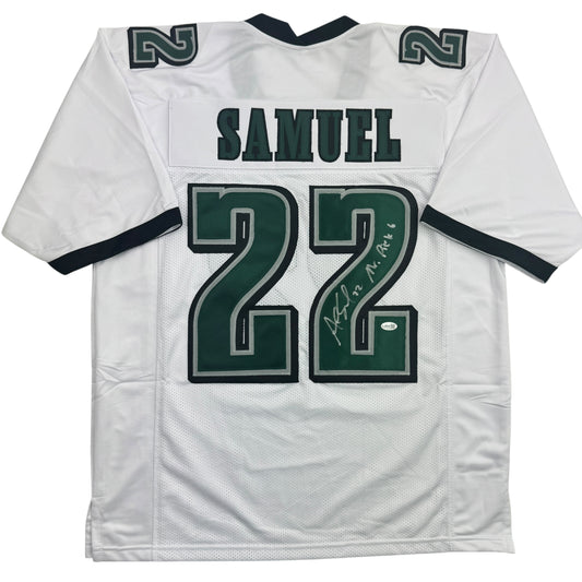 Autographed/Signed Asante Samuel Sr. Philadelphia White Football Jersey JSA COA