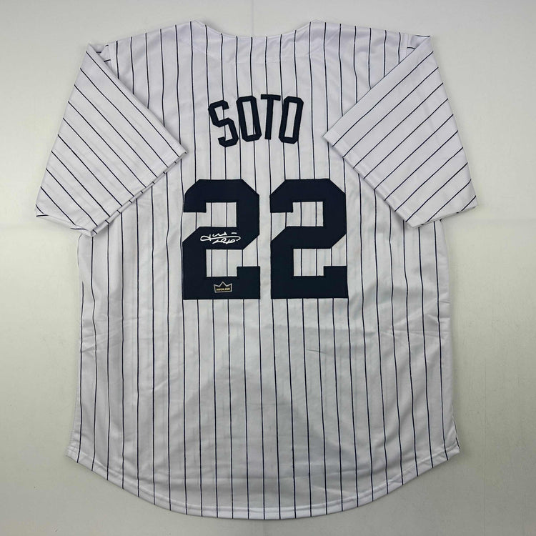 Facsimile Autographed Juan Soto New York Pinstripe Reprint Laser Auto Baseball Jersey Size Men's XL