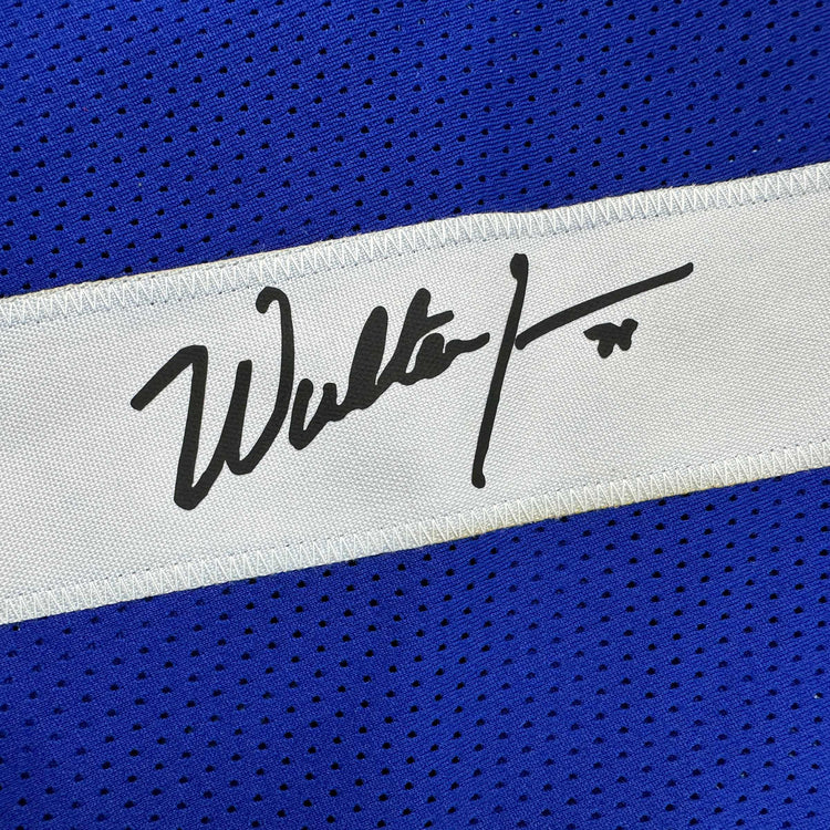 Framed Facsimile Autographed Walter Jones 35x39 Seattle Blue Reprint Laser Auto Football Jersey