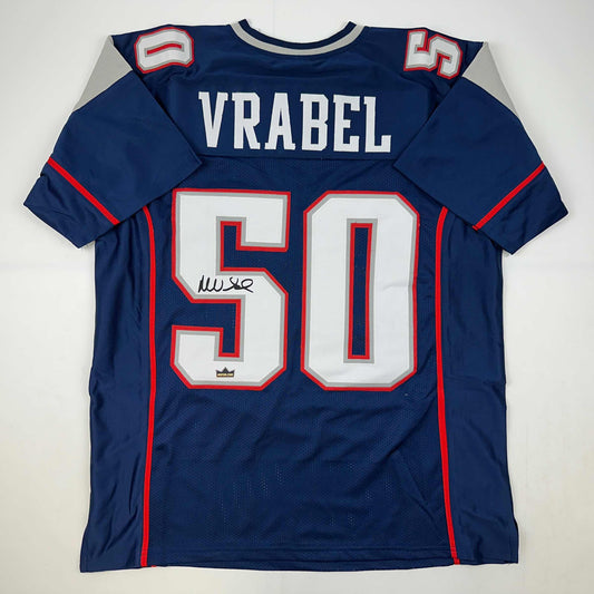 Facsimile Autographed Mike Vrabel New England Blue Reprint Laser Auto Football Jersey Size Men's XL