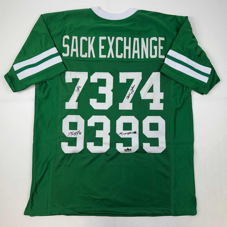 Facsimile Autographed Sack Exchange New York Green Reprint Laser Auto Football Jersey Size Men's XL