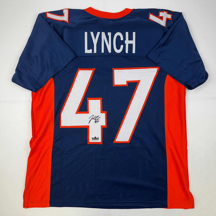 Facsimile Autographed John Lynch Denver Blue Reprint Laser Auto Football Jersey Size Men's XL