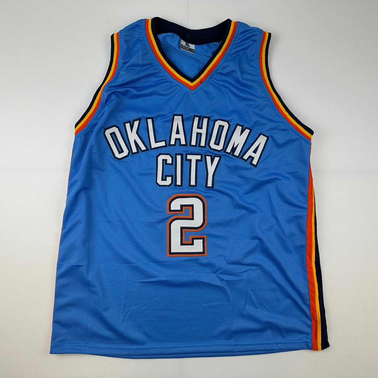 Facsimile Autographed Shai Gilgeous-Alexander SGA Oklahoma City Blue Reprint Laser Auto Basketball Jersey Size Men's XL