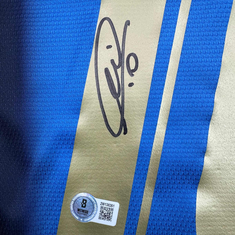 Autographed/Signed Francesco Totti Italy Blue Soccer Futbol Jersey Beckett BAS COA