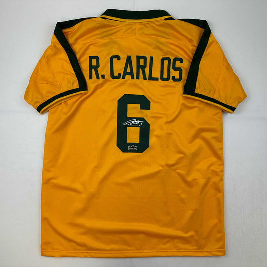 Facsimile Autographed Roberto Carlos Brazil Yellow World Cup Reprint Laser Auto Soccer Jersey Size Men's XL