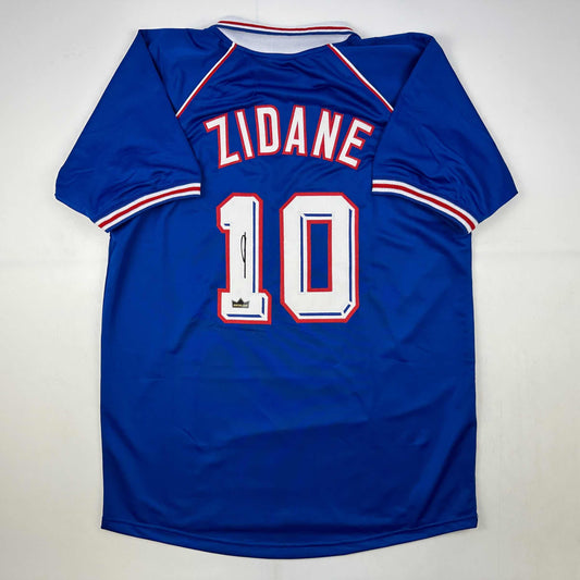 Facsimile Autographed Zinedine Zidane France Blue World Cup Reprint Laser Auto Soccer Jersey Size Men's XL