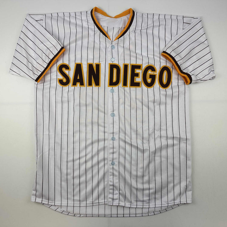 Facsimile Autographed Juan Soto San Diego Pinstripe Reprint Laser Auto Baseball Jersey Size Men's XL