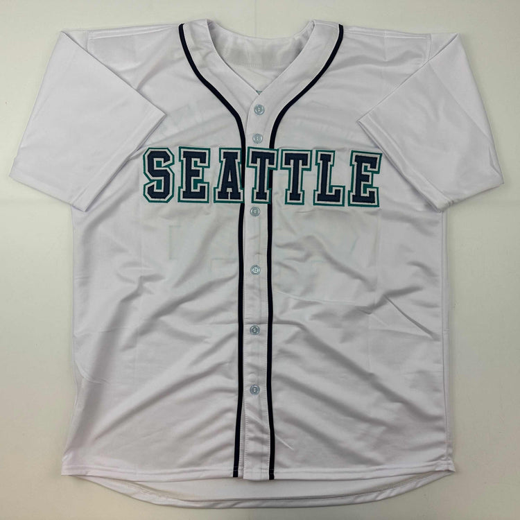 Facsimile Autographed Julio Rodriguez Seattle White Reprint Laser Auto Baseball Jersey Size Men's XL
