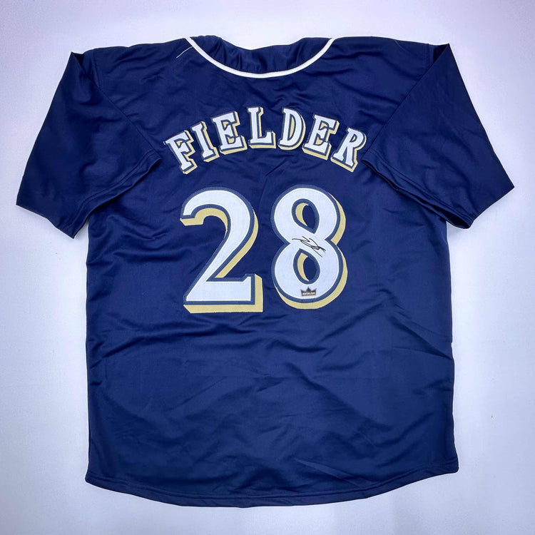 Facsimile Autographed Prince Fielder Milwaukee Blue Reprint Laser Auto Baseball Jersey Size Men's XL