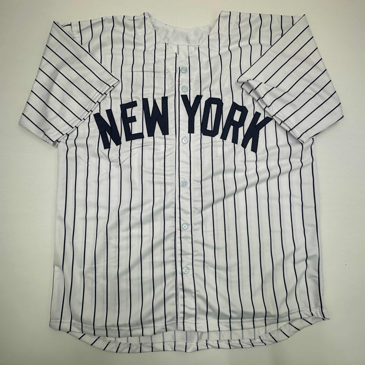 Facsimile Autographed Reggie Jackson New York Pinstripe Reprint Laser Auto Baseball Jersey Size Men's XL