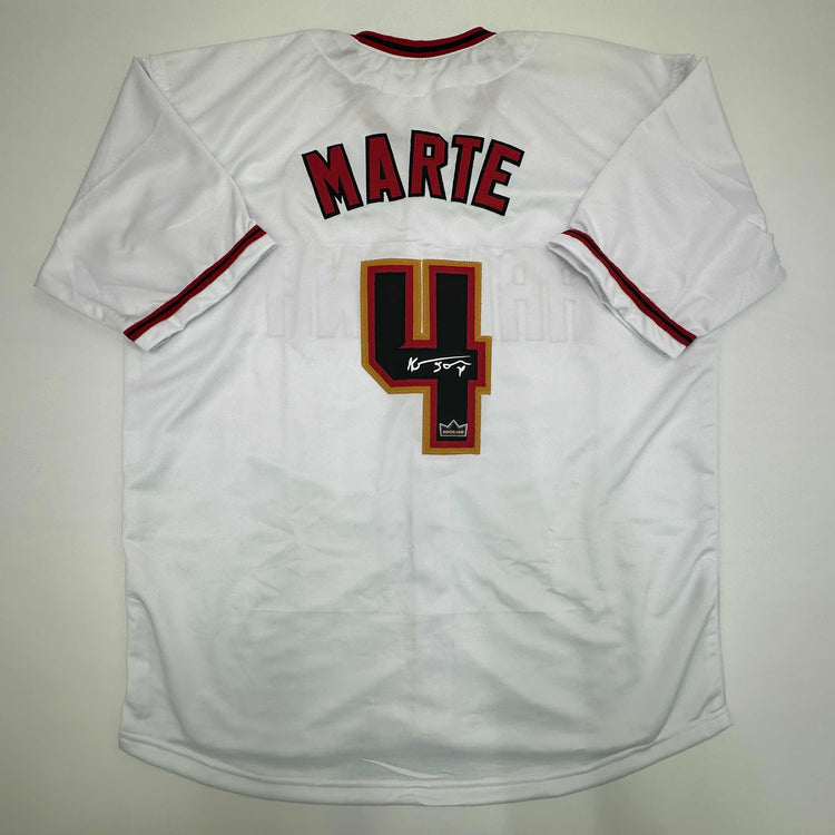 Facsimile Autographed Ketel Marte Arizona White Reprint Laser Auto Baseball Jersey Size Men's XL