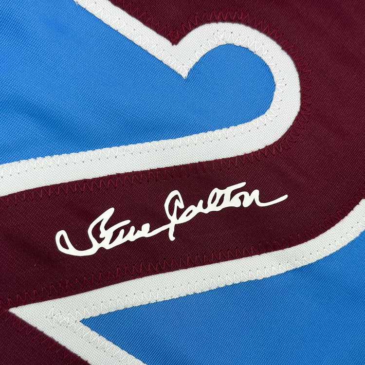 Framed Facsimile Autographed Steve Carlton 35x39 Philadelphia Blue Retro Reprint Laser Auto Baseball Jersey