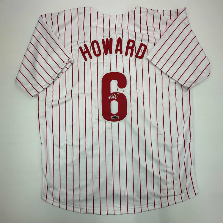 Facsimile Autographed Ryan Howard Philadelphia Pinstripe Reprint Laser Auto Baseball Jersey Size Men's XL