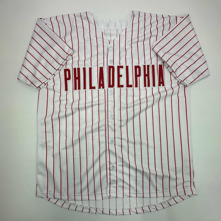Facsimile Autographed Ryan Howard Philadelphia Pinstripe Reprint Laser Auto Baseball Jersey Size Men's XL