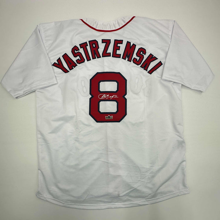 Facsimile Autographed Carl Yastrzemski Boston White Reprint Laser Auto Baseball Jersey Size Men's XL