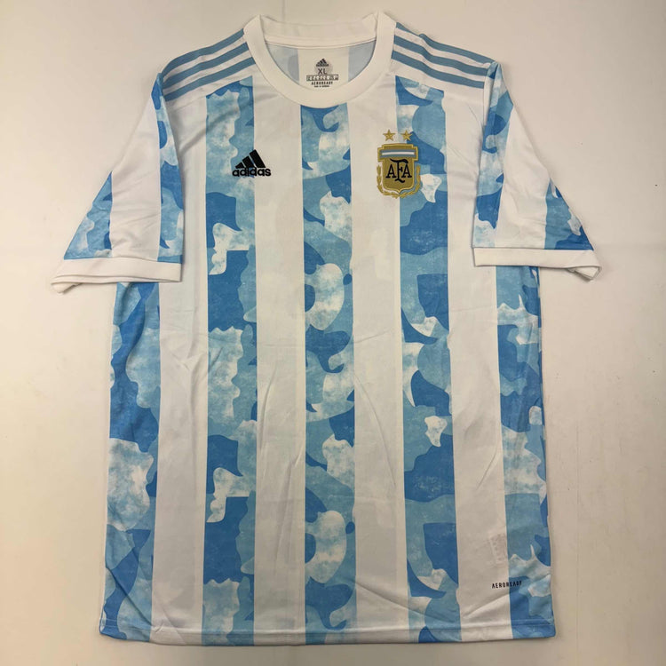 Autographed/Signed Sergio Kun Aguero 2021 Argentina Home Blue Soccer Futbol Jersey Beckett BAS COA