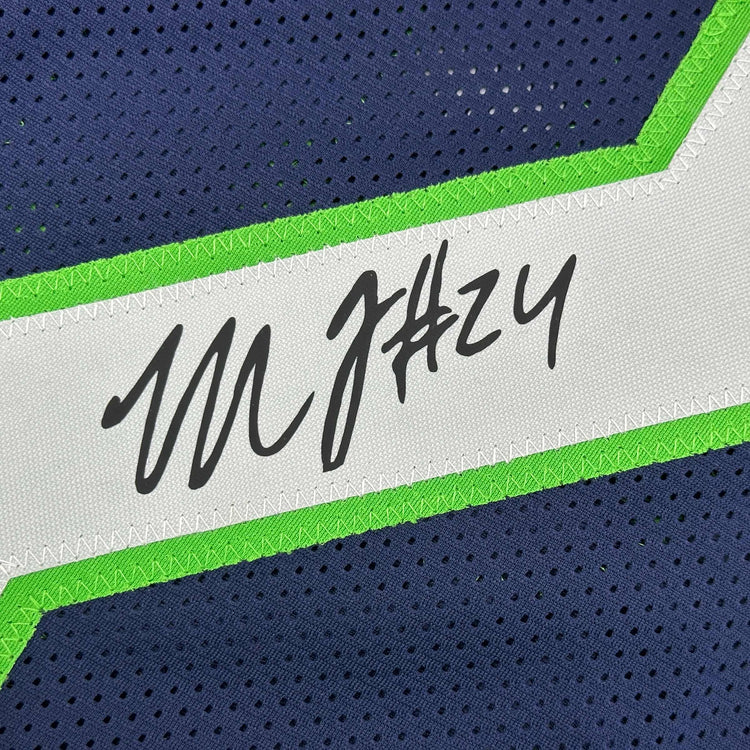 Facsimile Autographed Marshawn Lynch Seattle Blue Reprint Laser Auto Football Jersey Size Men's XL