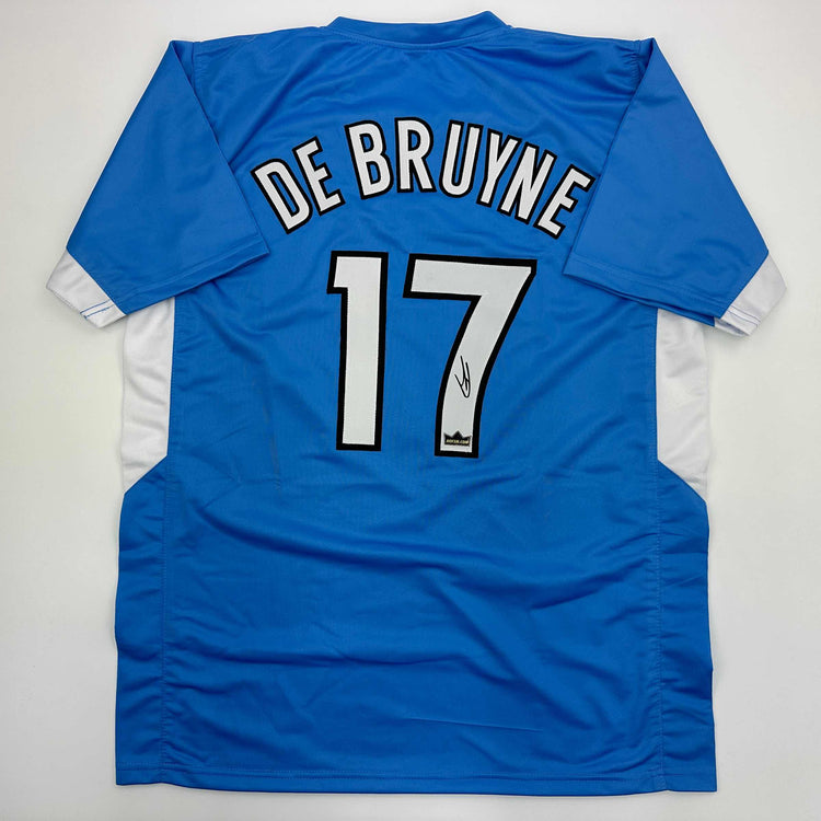 Facsimile Autographed Kevin De Bruyne Manchester City Blue Reprint Laser Auto Soccer Jersey Size Men's XL