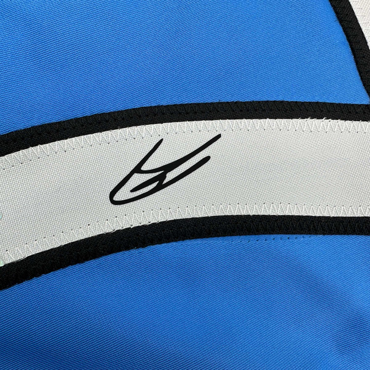 Framed Facsimile Autographed Kevin De Bruyne 35x39 Manchester City Blue Reprint Laser Auto Soccer Jersey