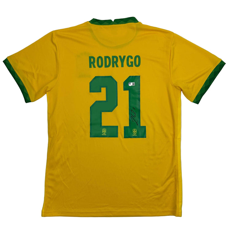 Autographed/Signed Rodrygo Silva de Goes Brazil Yellow Soccer World Cup Jersey Beckett BAS COA