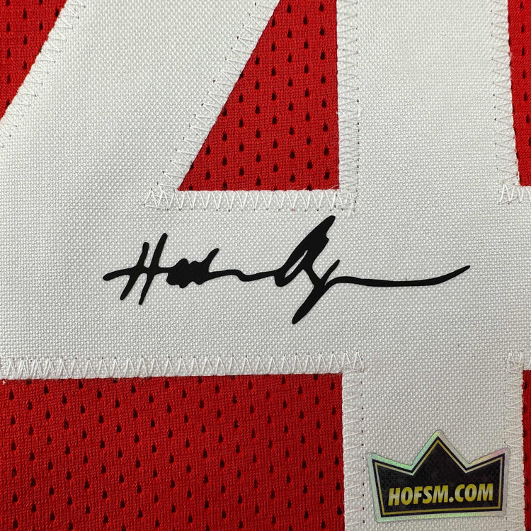Facsimile Autographed Hakeem Olajuwon Houston Red Reprint Laser Auto Basketball Jersey Size Men's XL
