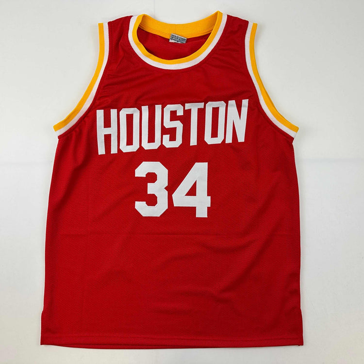 Facsimile Autographed Hakeem Olajuwon Houston Red Reprint Laser Auto Basketball Jersey Size Men's XL