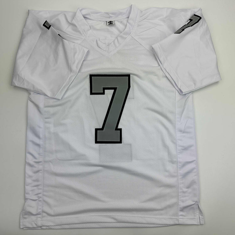 Autographed/Signed Geno Smith Oakland White Color Rush Football Jersey Beckett BAS COA