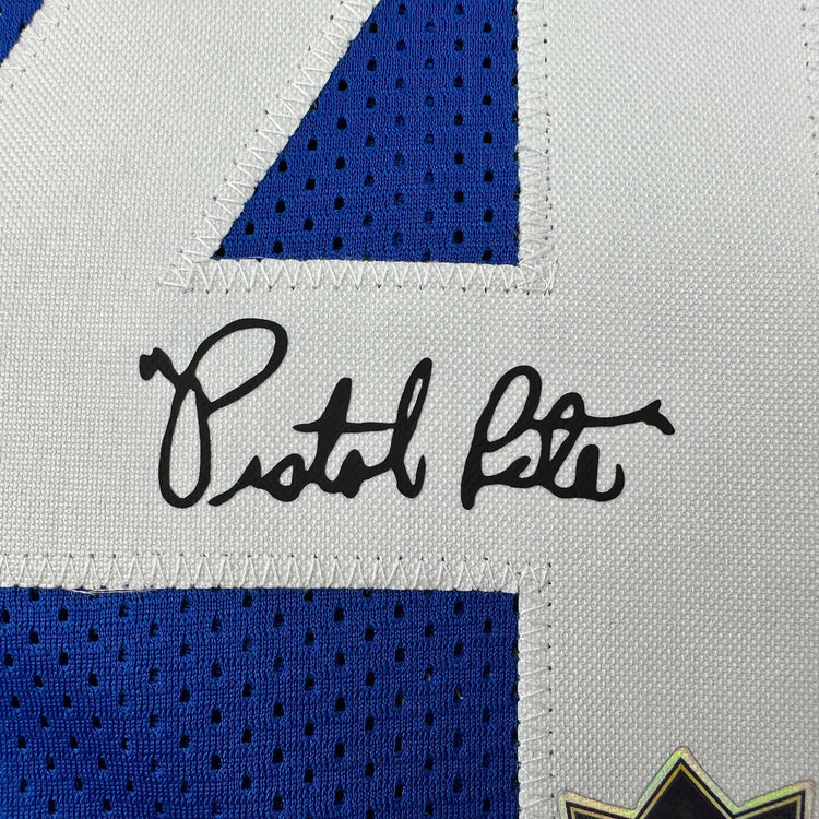 Facsimile Autographed Pistol Pete Maravich Atlanta Blue Reprint Laser Auto Basketball Jersey Size Men's XL