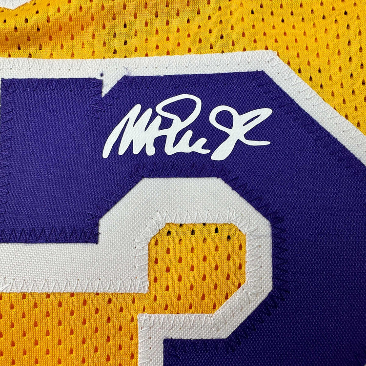 Facsimile Autographed Earvin Magic Johnson Los Angeles LA Yellow Reprint Laser Auto Basketball Jersey Size Men's XL