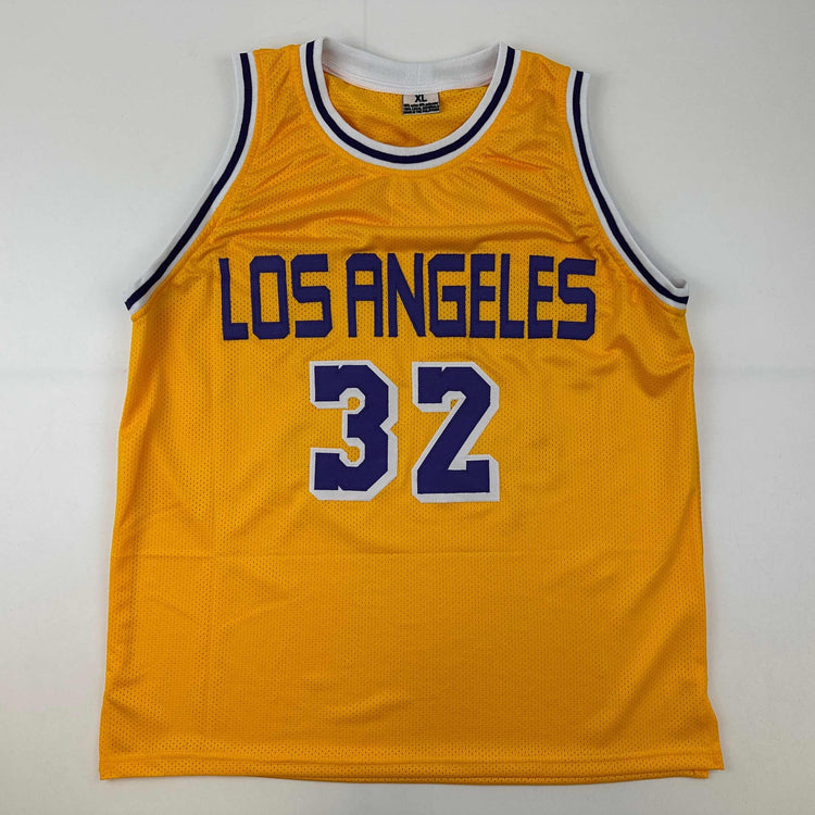 Facsimile Autographed Earvin Magic Johnson Los Angeles LA Yellow Reprint Laser Auto Basketball Jersey Size Men's XL