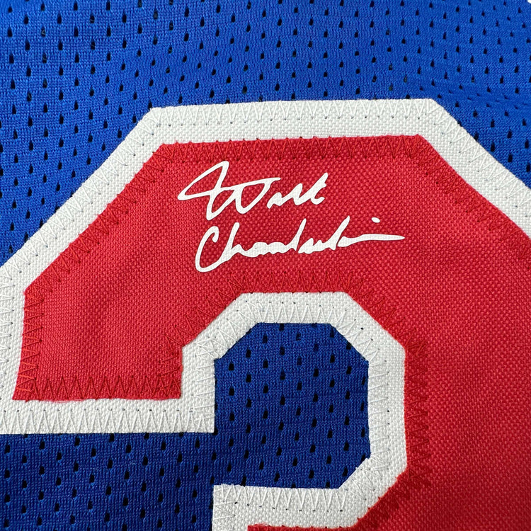 Facsimile Autographed Wilt Chamberlain Philadelphia Blue Reprint Laser Auto Basketball Jersey Size Men's XL