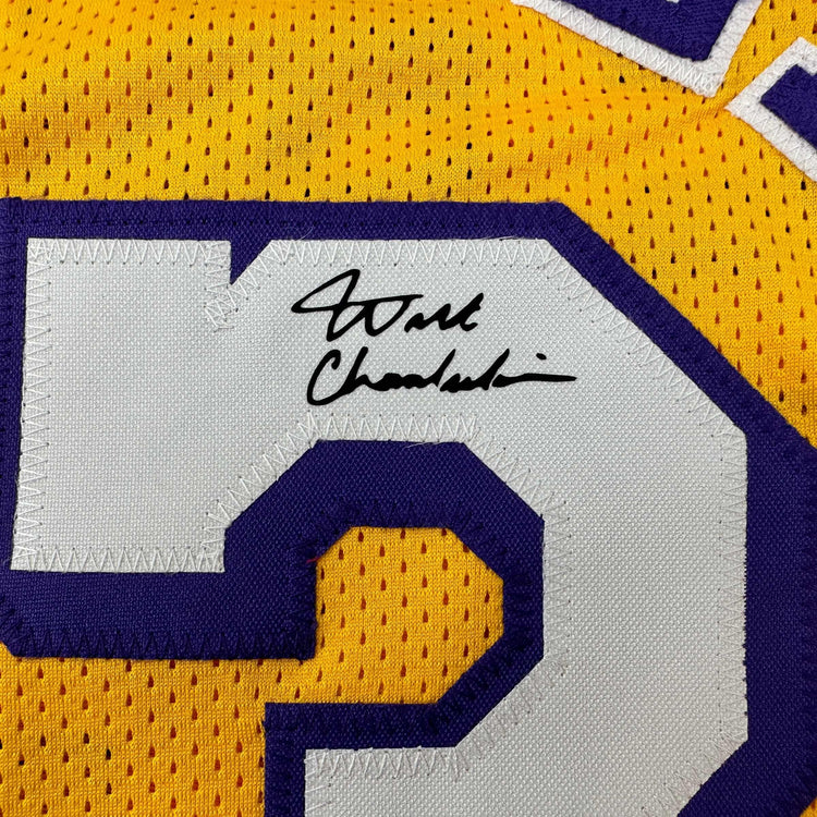 Facsimile Autographed Wilt Chamberlain Los Angeles LA Yellow Reprint Laser Auto Basketball Jersey Size Men's XL