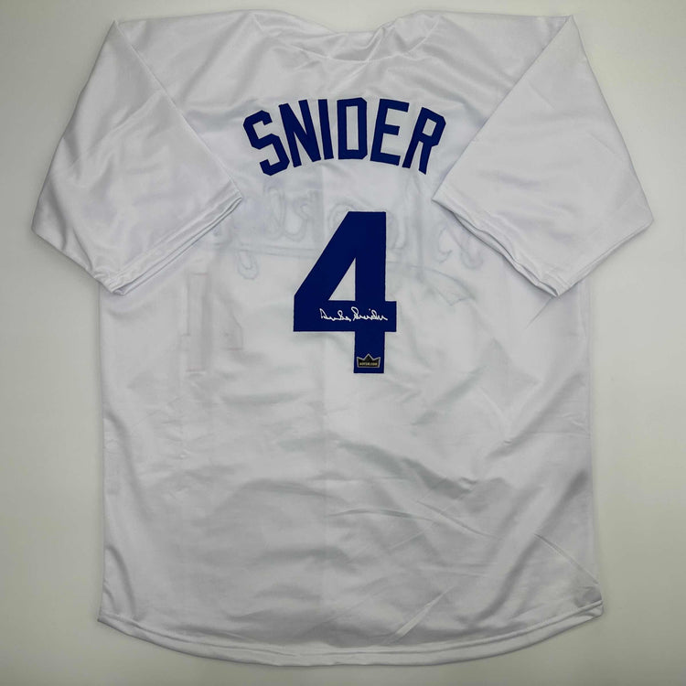 Facsimile Autographed Duke Snider Brooklyn Los Angeles LA White Reprint Laser Auto Baseball Jersey Size Men's XL