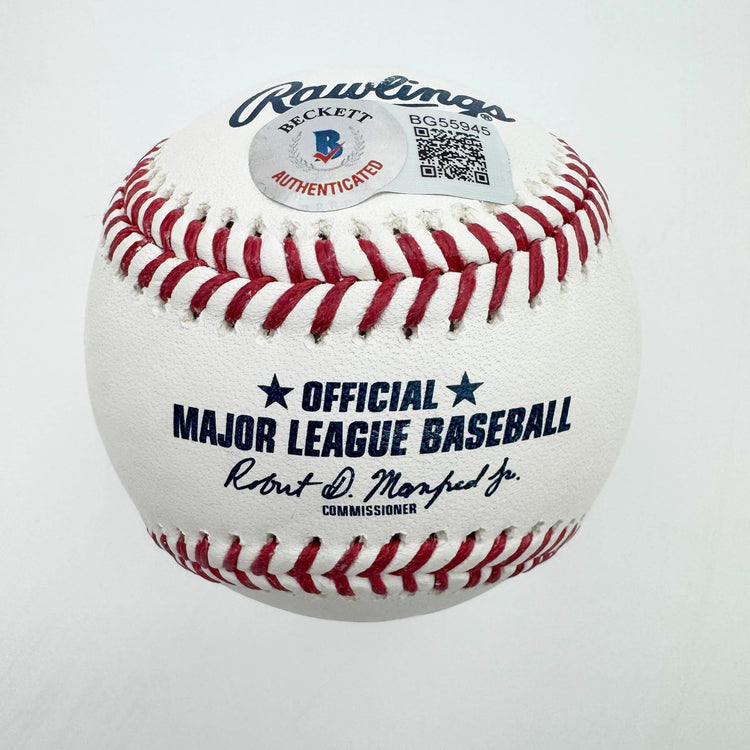 Autographed/Signed Ronald Acuna Jr. "Go Braves" Rawlings Official Major League ROML Baseball Beckett BAS COA