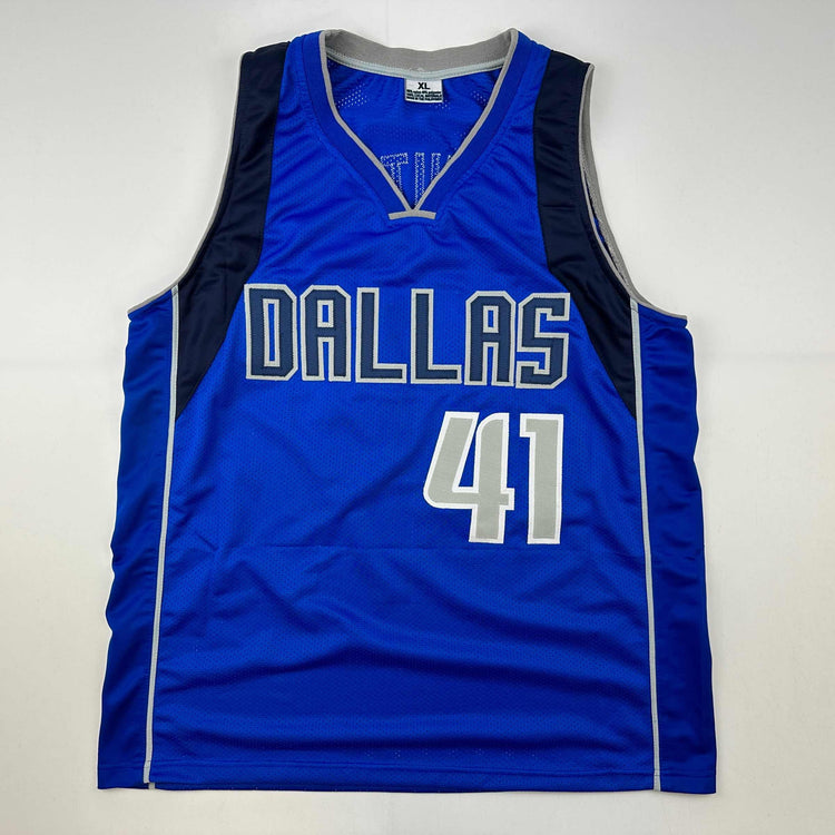 Facsimile Autographed Dirk Nowitzki Dallas Blue Reprint Laser Auto Basketball Jersey Size Men's XL