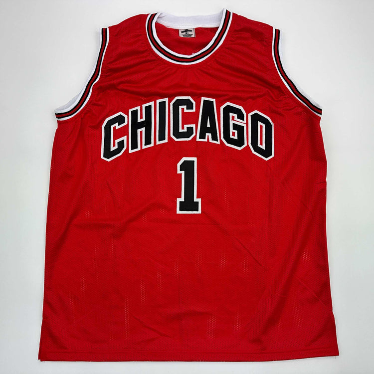Facsimile Autographed Derrick Rose Chicago Red Reprint Laser Auto Basketball Jersey Size Men's XL