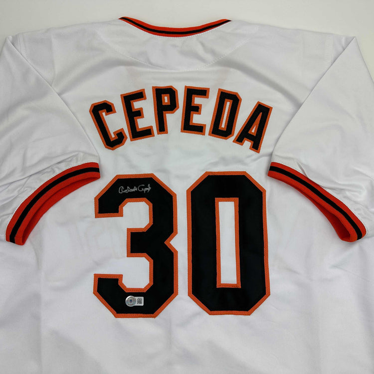 Autographed/Signed Orlando Cepeda San Francisco White Baseball Jersey Beckett BAS COA