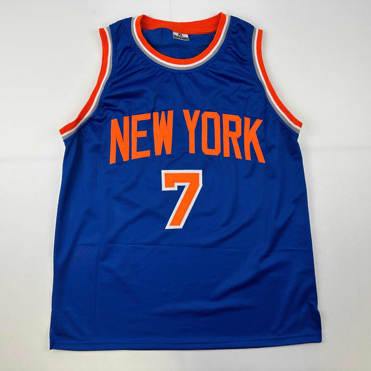 Facsimile Autographed Carmelo Anthony New York Blue Reprint Laser Auto Basketball Jersey Size Men's XL